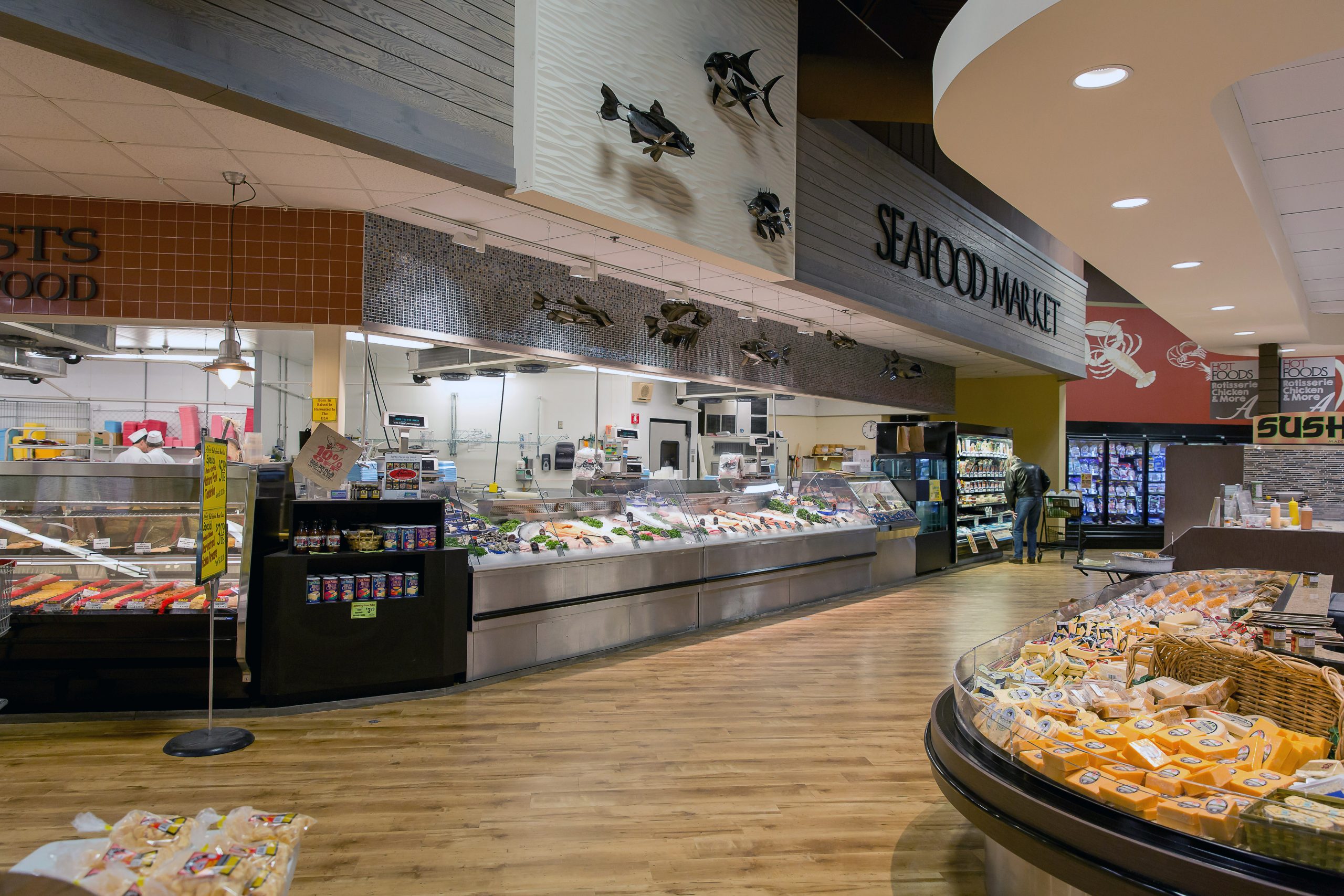 Meat, Seafood and Dairy were all enhanced through StoreMasters modern case choices and finishes